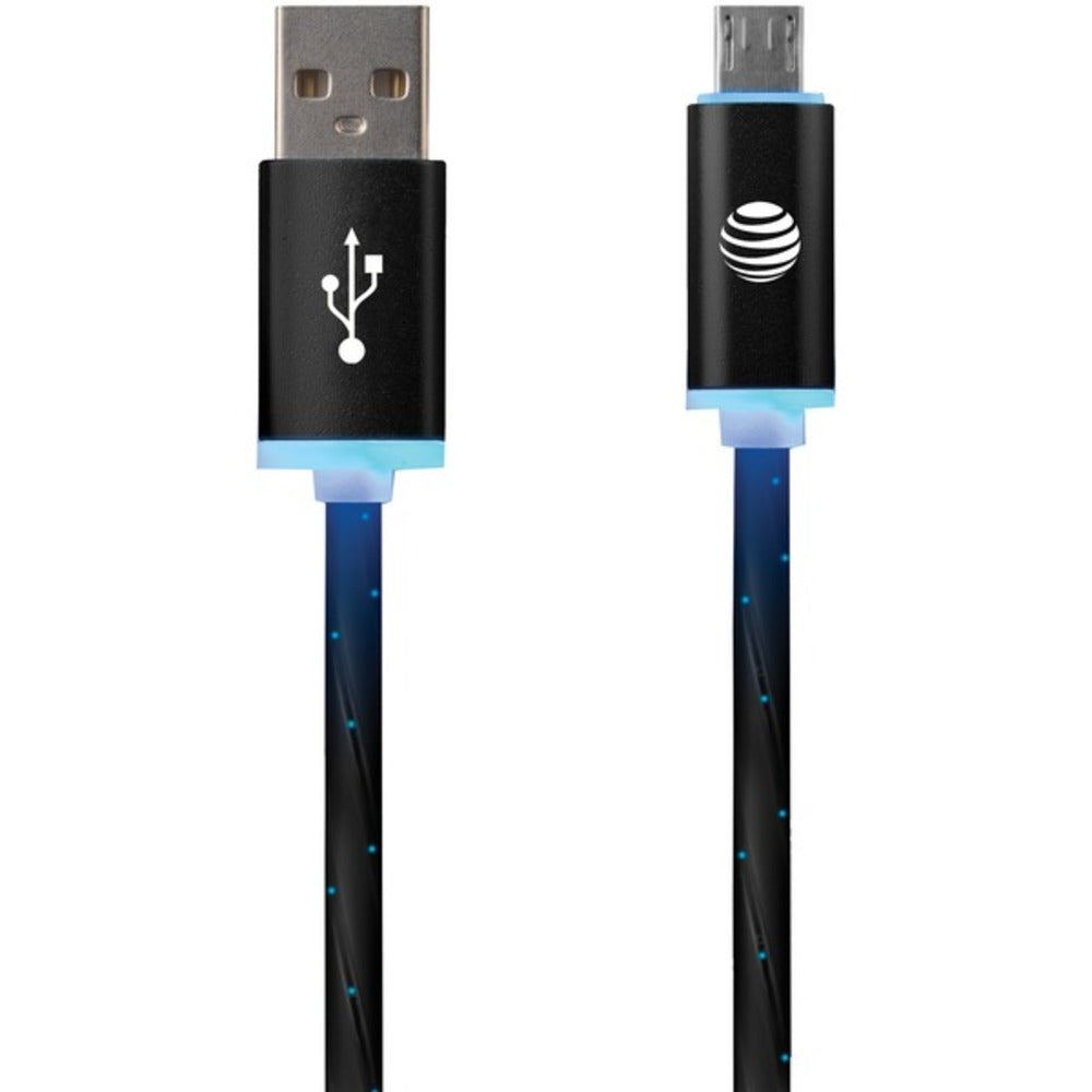 AT&T(R) LMC03-BLK Charge & Sync Illuminated USB to Micro USB Cable, 3f