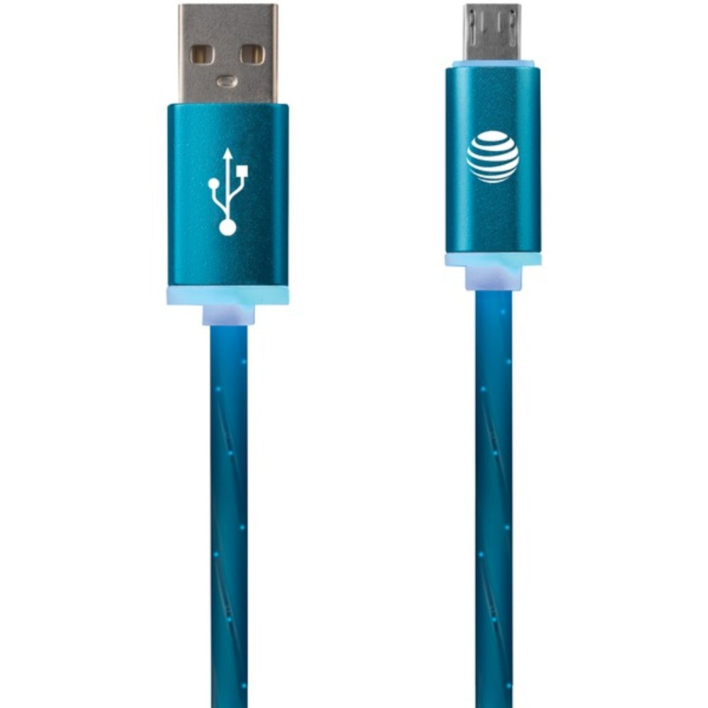 AT&T(R) LMC03-BLU Charge & Sync Illuminated USB to Micro USB Cable, 3f