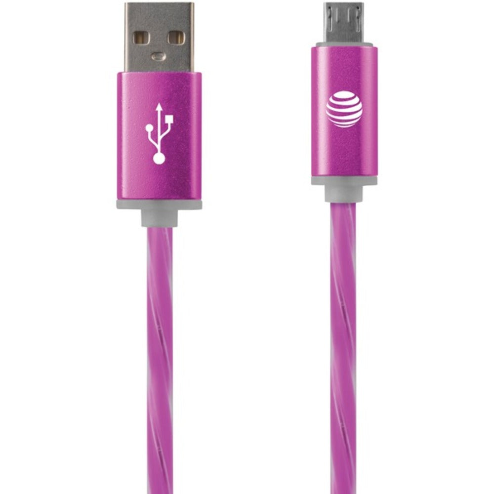 AT&T(R) LMC03-PNK Charge & Sync Illuminated USB to Micro USB Cable, 3f