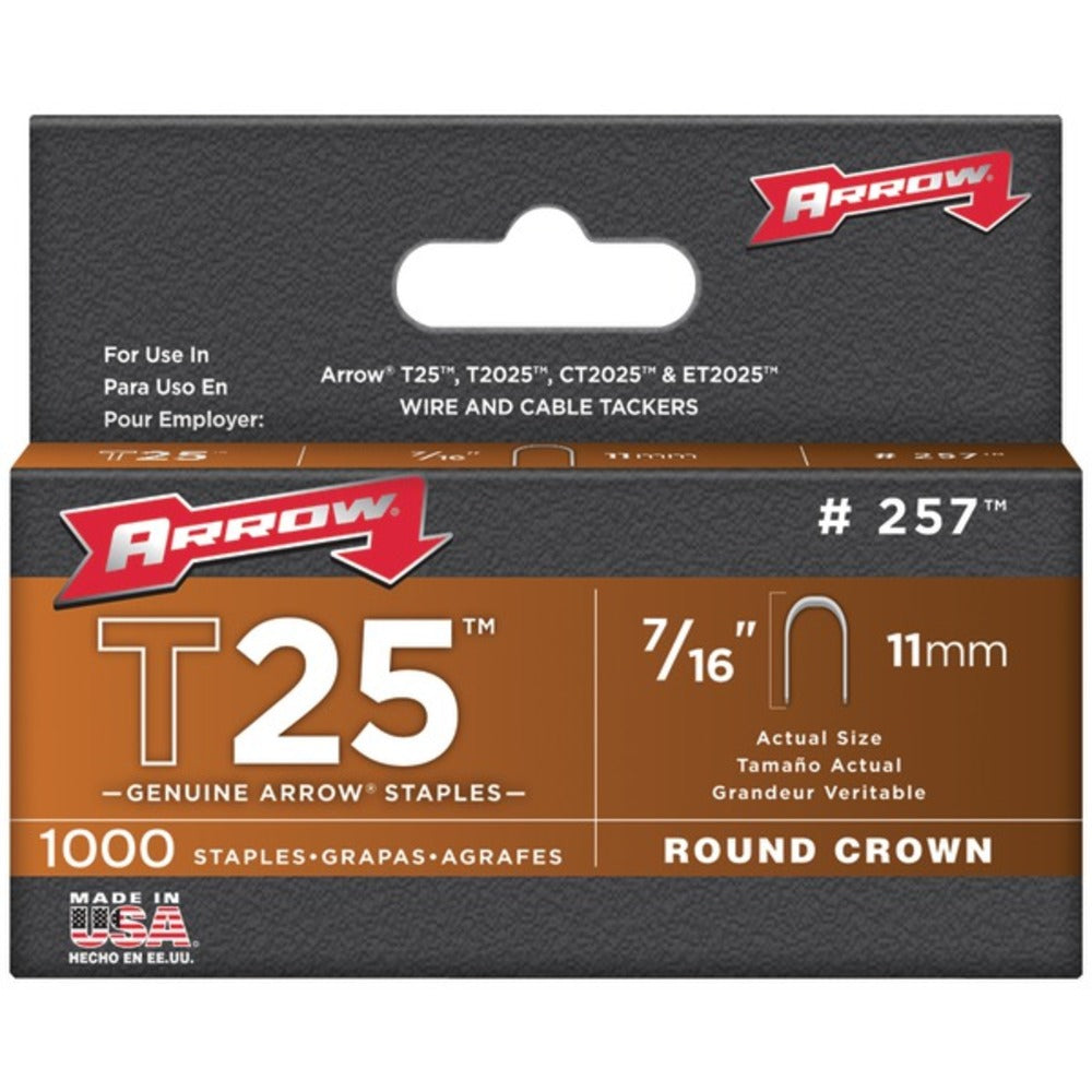 Arrow(R) 257 T25 Round Crown Staples, 7/16; 1,000 pk