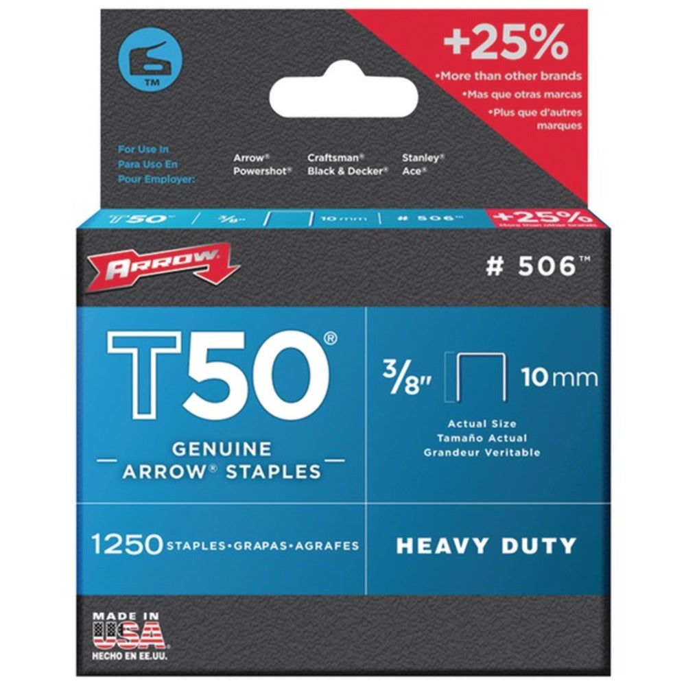 Arrow 50624 T50 Staples, 1,250 pk (3/8)