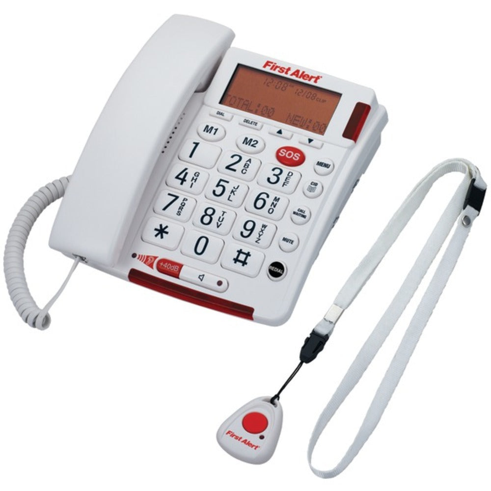 First Alert SFA3800 Big-Button Corded Telephone with Emergency Key & Remote Pendant